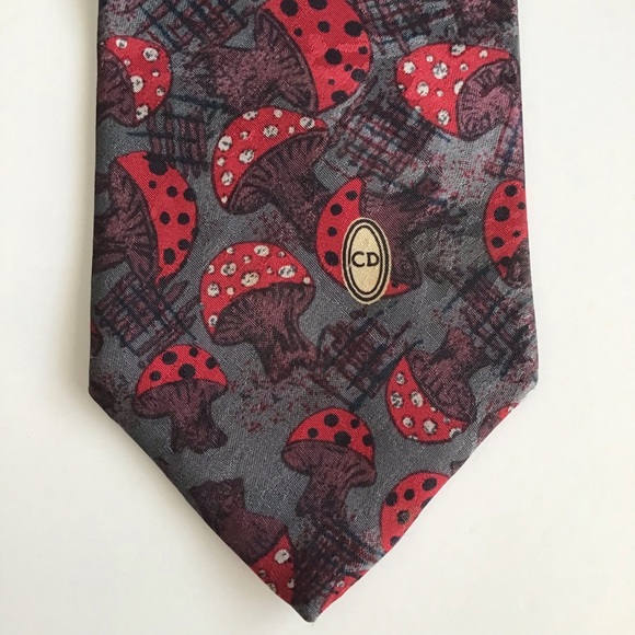 Dior Other - Vintage Christian Dior Monsieur Necktie Mushrooms Psychedelic Shrooms Gray Sheen